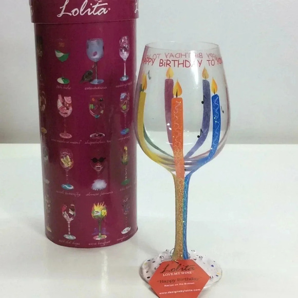 Lolita “Happy Birthday” Hand-Painted Wine Glass - Picture 2 of 6